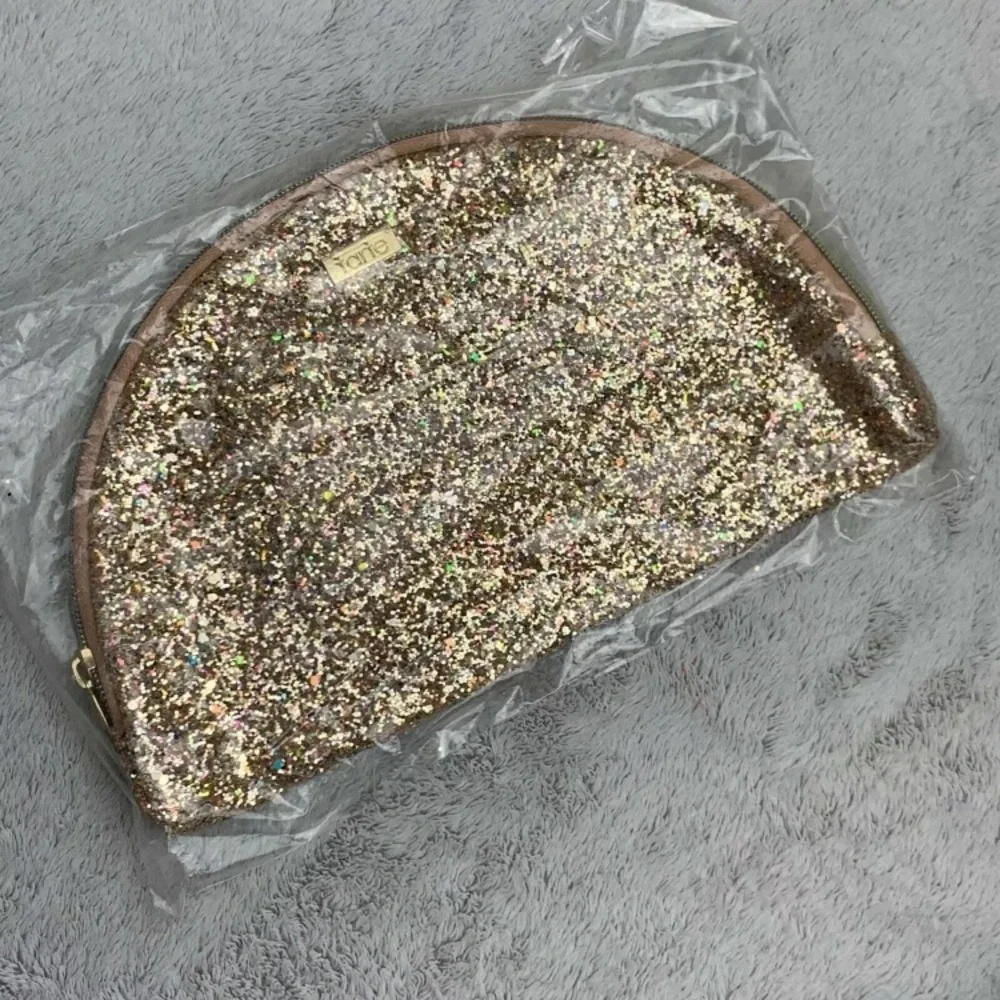 Lot 3 new Gold Glitter Fan TARTE large makeup bags. me